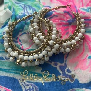 Lilly Pulitzer hoop white and gold beaded earrings new never worn